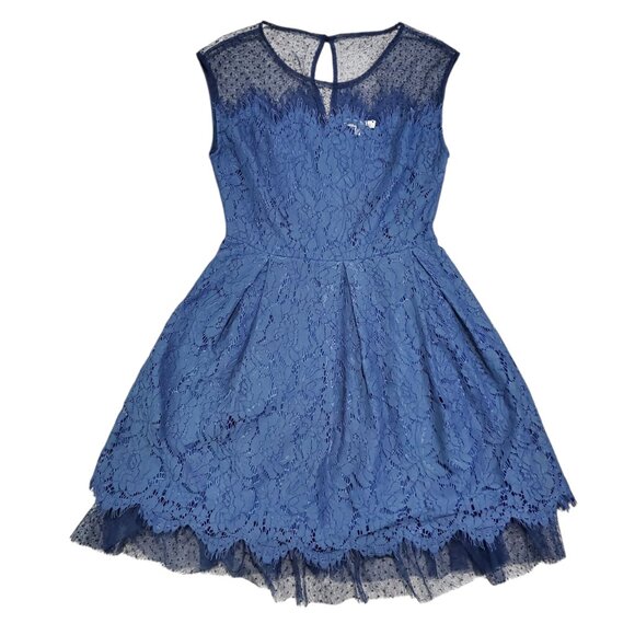 NWT Current Air Twee Blue Lace Sheer Preppy Sleeveless Mini Dress - Small - Picture 1 of 10